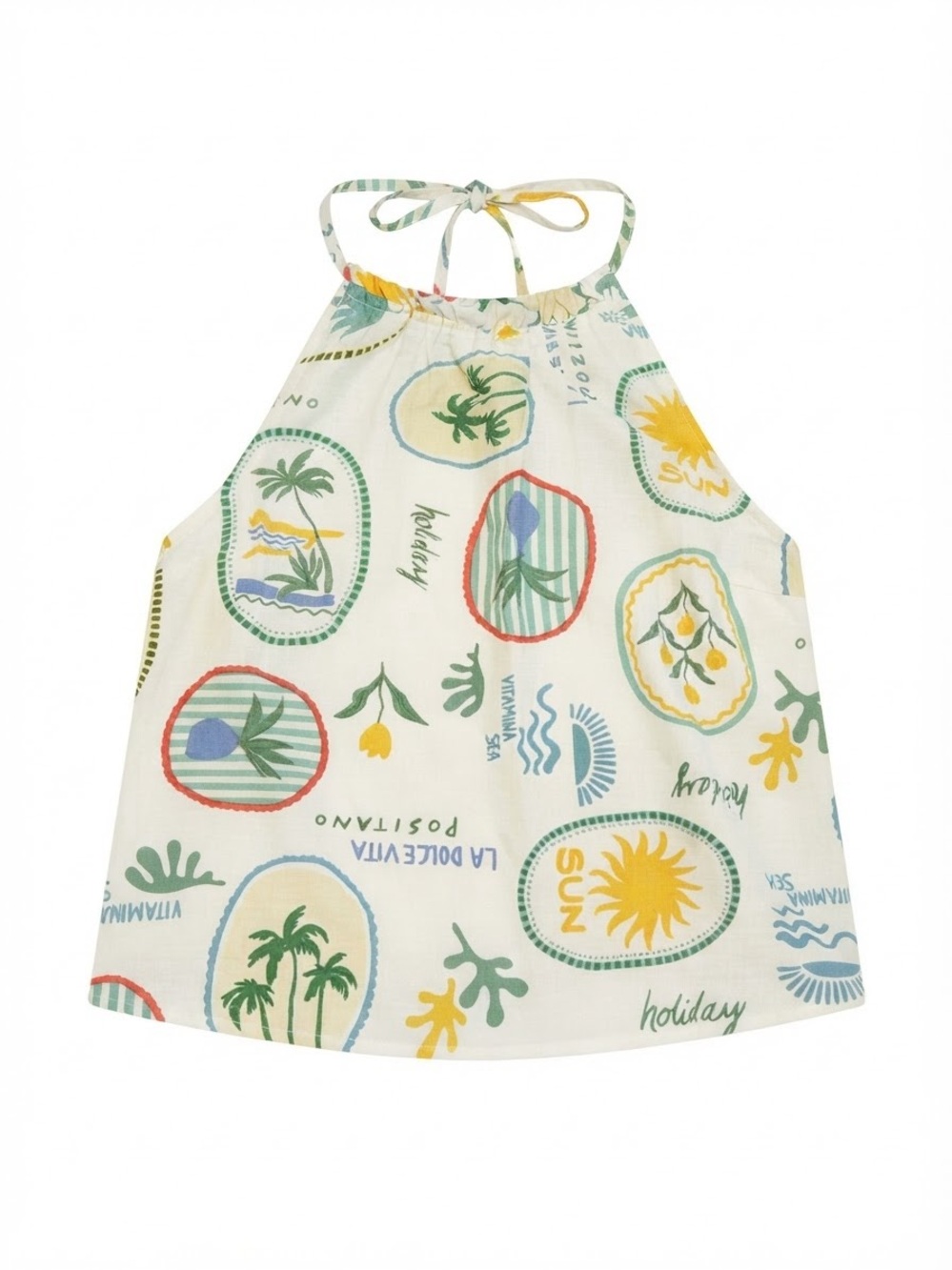 Girls' Cream Tropical Halter Top with Tie Neck